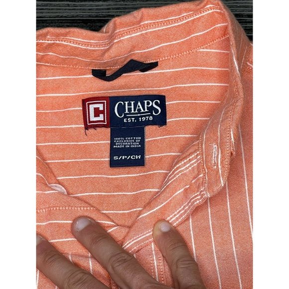 Chaps Orange Striped Long Sleeve Button Down Shirt - Picture 5 of 6